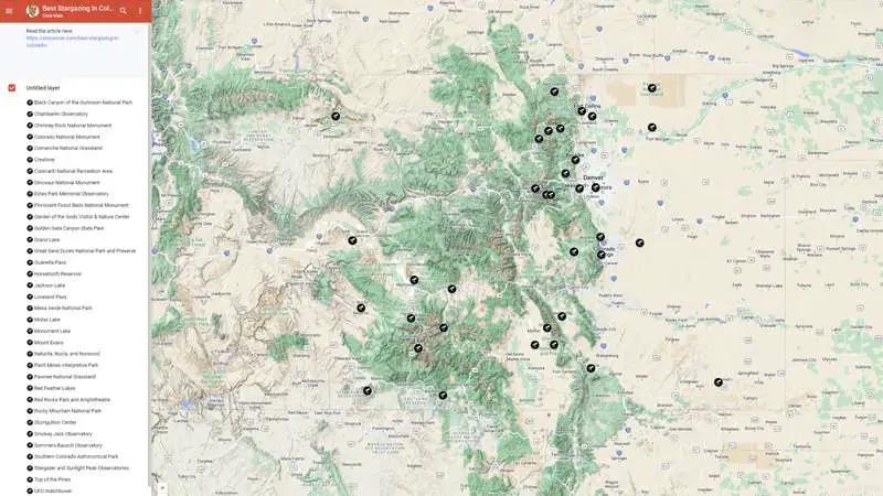 Free Google Map of Best Stagazing in Colorado