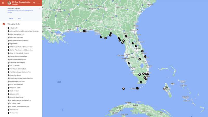 Google Map of Best Stargazing in Florida