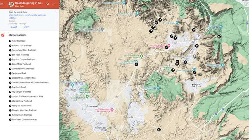 Google Map of Best Stargazing in Sedona