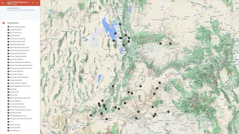 free google map of best stargazing in utah