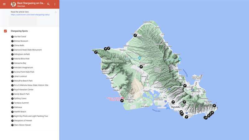 Free Gogle Map of Best Stargazing Oahu has to offer