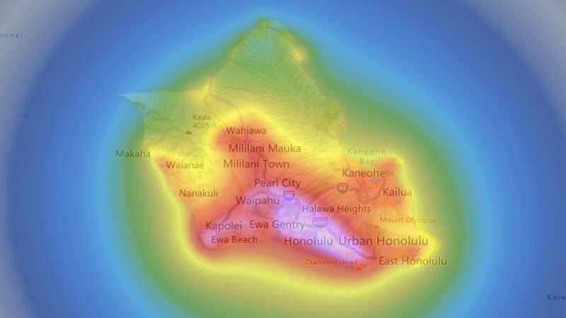 Oahu Light Pollution Map