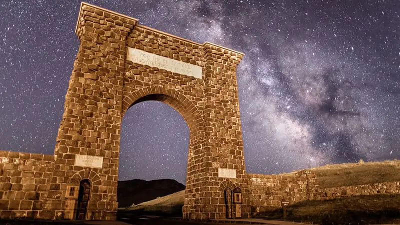 Milky Way rising over Roosevelt Arch photo credit Yellowstone National Park Flickr