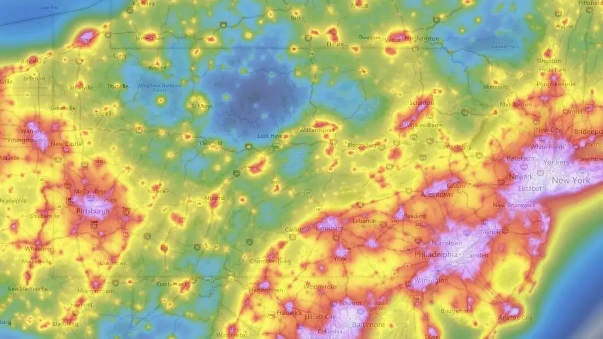 Light Pollution Map Pennsylvania