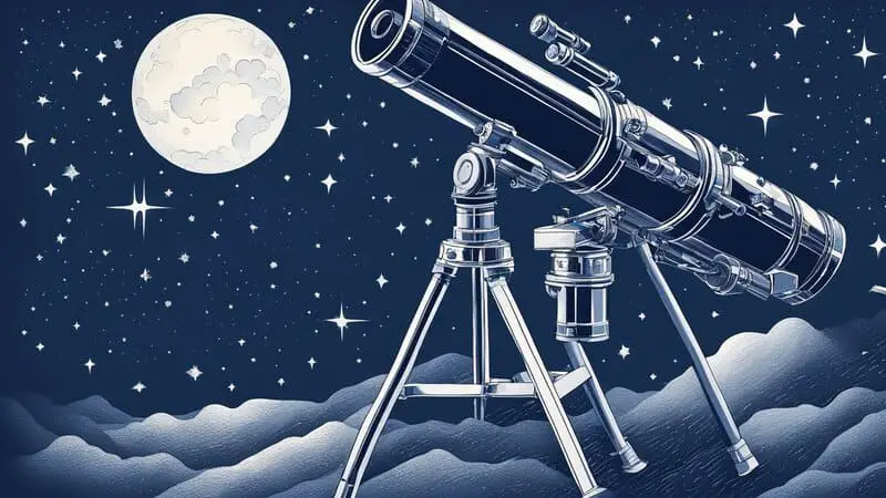 Telescope and Full Moon illustration