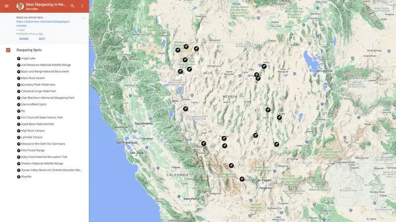 Free Google Map to the Best Stargazing in Nevada