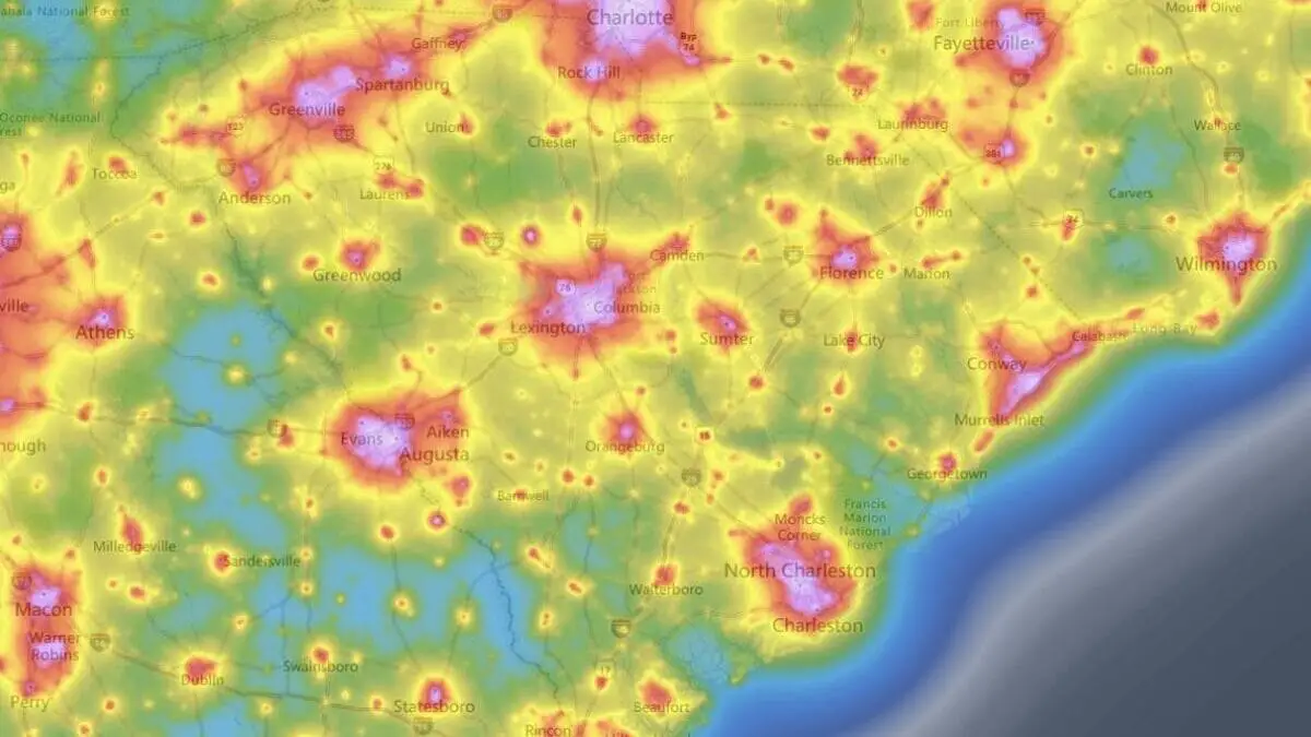 Light Pollution Map South Carolina